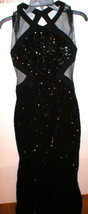 New NWT Badgley Mischka Dress Womens 8 Evening Gown Black Sequins Mesh Cut out  - $594.00