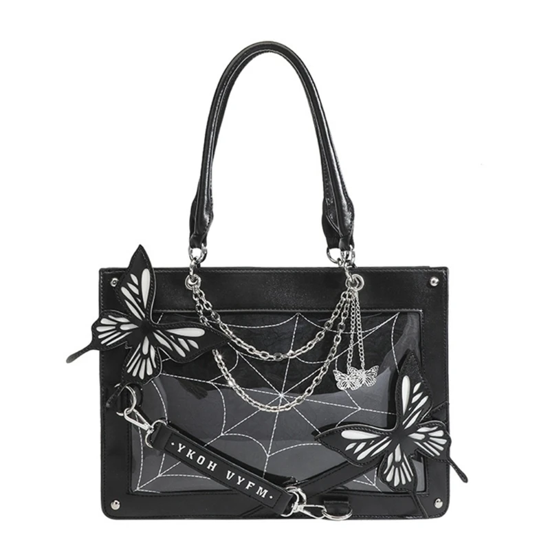 Gothic Tote Bag Halloween Butterfly Spiders Net Shoulder Bags for Girl W... - $69.07