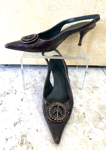 Donald Pliner Couture Brown Gator Leather Shoe 8 Slingback $295 Rhinesto... - $89.95
