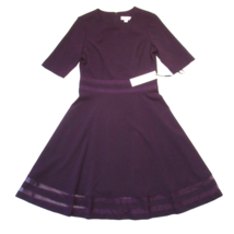 NWT Calvin Klein Illusion Stripe in Aubergine Purple Crepe Fit &amp; Flare Dress 4 - £33.31 GBP