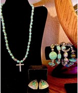 &quot;Vintage Reinvented&quot; Southwest Green Turquoise Type Beaded Full Jewelry Set - £35.39 GBP