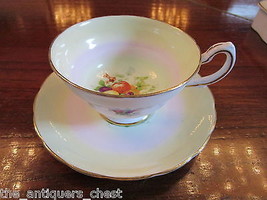 Grosvenor England fine china tea cup and saucer, fruit decor ORIGINAL [61] - £42.57 GBP