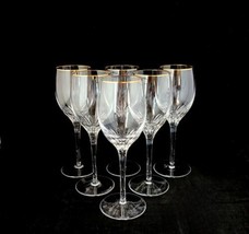 Rogaska Crystal RGS17 Water Glasses Goblets Vertical Cuts Gold Rim ~ Set... - $69.29