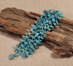 Turquoise Chip  &amp;  Seed Bead Woven Wide Band  Bracelet Fashion Accessory - £8.70 GBP