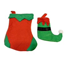 Vintage Handmade Felt Christmas Stockings Ornaments 7.75&quot; and 4.5&quot; Lot 2 - $10.21