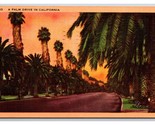 Palm Drive Street View at Sunset California CA Linen Postcard N26 - £1.52 GBP