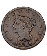 1841 Braided Hair Large Cent 1C Penny (Very Good, VG Condition) - $94.44