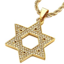 Mens Women Large Gold Color Star-of-David Pendant Necklace with Cubic Zi... - £42.33 GBP