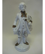 Figurine Colonial Man with Mandolin Brown Flower Print Gold On White 8&quot; ... - £7.79 GBP