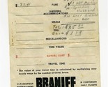 Braniff Airways Cost Sheet and Itinerary Form 21 Passenger B-Liners 1940&#39;s - $29.67