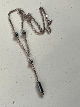 Dainty Italy 925 Marked Silver Chain w Tiny Hematite Bead &amp; Drop Pendant Necklac - £11.90 GBP