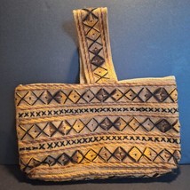 Retro Boho Woven Burlap Yarn Embroidered Tote Handbag Lined  - £12.78 GBP