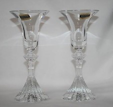 Mikasa Crystal Germany The Ritz Ribbed Candlesticks Set/2 with Stickers  #2094 - £19.98 GBP