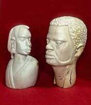 Kisii stone Kenya Hand Carved vintage,2 traditional African men &amp; women heads - £60.07 GBP