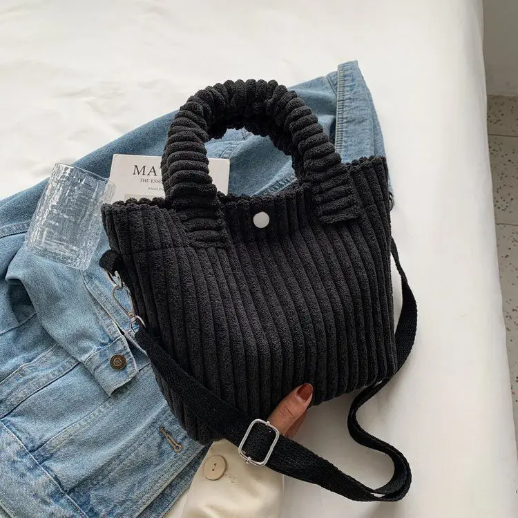 Fashion Corduroy Women&#39;s Bag Trend New Handbags Niche Versatile Bucket S... - $18.49