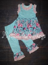 NEW Boutique Floral Ruffle Tunic &amp; Leggings Girls Outfit Set - £14.32 GBP+