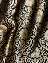 Indian Brocade fabric Black and Gold Fabric Wedding Fabric, Abaya Fabric -NF640 - £5.86 GBP - £8.60 GBP