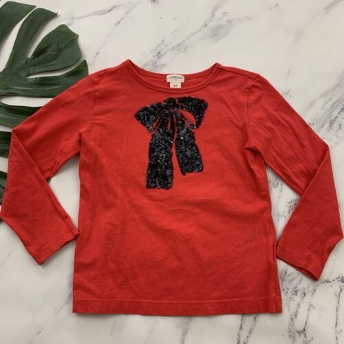 Crewcuts J.Crew Girls Sequin Bow Long Sleeve Tee Size 4-5 Red Black Holiday - $14.84
