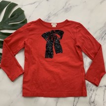 Crewcuts J.Crew Girls Sequin Bow Long Sleeve Tee Size 4-5 Red Black Holiday - £11.73 GBP