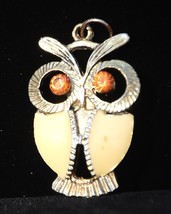 Enamel Owl Pendant Charm for Chain Necklace Amber Jeweled Eyes Jewelry V... - £5.48 GBP