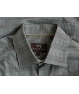 HICKEY FREEMAN Dress Shirt GRAY w/Black &amp; White Cotton Point Collar medium - £45.38 GBP