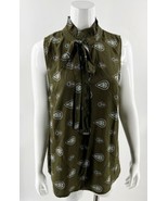 Lulus Sleeveless Top Size Large Olive Green Paisley Ruffle High Neck Pus... - £19.78 GBP