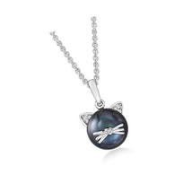 9-9.5mm Black Cultured Pearl Cat Pendant With in - £368.45 GBP