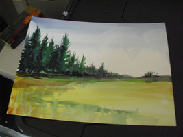 Original Goembel Watercolor Painting - Trees by a Yellow Lake - £20.57 GBP