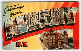 Greetings From Albany New York Large Big Letter Linen Postcard Unused Vi... - £8.17 GBP