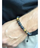 Spiritual Stretchable Bead Stainless Steel Ball Men&#39;s Bracelet Tiger Eye - $27.45 CAD