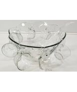 Large Scalloped Edge 8-Glass Cup Punch Bowl Set With Hooks and Ladle - $29.69