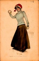 M.A. TEMPLETON POSTCARD- WOMAN IN SWEATER THROWING SNOWBALLS BK66 - £5.05 GBP
