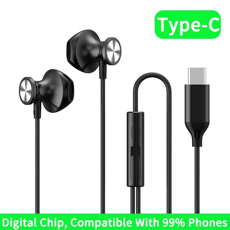 DAC Digital Chip Wired Earphones 3.5MM AUX/Type-C 9D HIFI Heavy Bass Surround St - £8.38 GBP