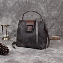 Women&#39;s Bag Retro Genuine Leather Bucket Bag Handmade Women Shoulder Bag... - £95.45 GBP