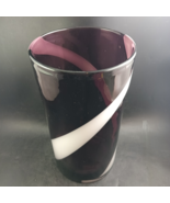 Mid Century Hand-Blown Art Glass Cylinder Vase Purple &amp; White Spiral 11”... - $48.00