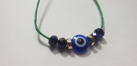 Good Luck eye Kabbalah protection NECKLACE evil eye  green cord &amp; crystals - $14.80