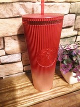 Starbucks Ombré Red Christmas Pleated Ribbed Cold Cup 24oz Minor Imperfe... - $32.67