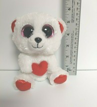 Ty Beanie Boos Cuddly Teddy Bear Pink Glitter Eyes Holding Heart 6&quot; Plus... - £7.73 GBP