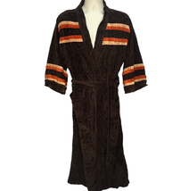 Vintage Sears Mens Store Brown Stripe Bath Robe Size 36-48 Fleece Orange... - $44.50