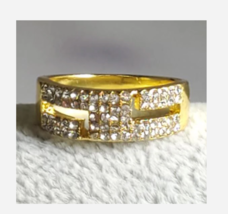 GOLD RHINESTONE CUTOUT COCKTAIL RING SIZE 6 7 8 9 10 - £31.59 GBP