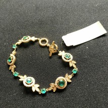 8Ct Round Cut Simulated Emerald &amp; Diamond Bracelet  925 Silver Gold Plated - £160.76 GBP