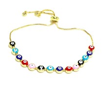 8Pcs Fashion Gold Color Plated Bracelets Round Eye Colorful Enamel Trendy Jewelr - £40.75 GBP