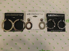 Liz Claiborne Women's Round Silver Tone Hoop Earrings 3 Pair All NEW - $35.61