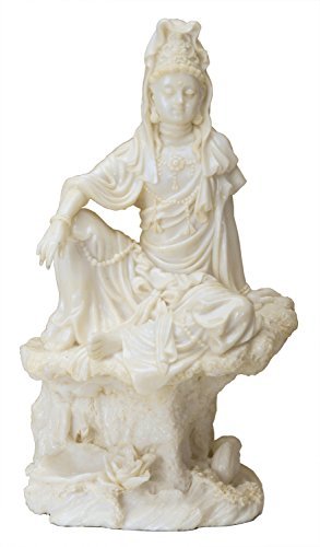 7 Inch Cream Toned Cold Cast Resin "Water & Moon Kuan Yin" Statue - $19.59