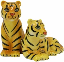 Ebros Bengal Orange Tiger And Tigress Couple Ceramic Salt Pepper Shaker Set - £13.54 GBP