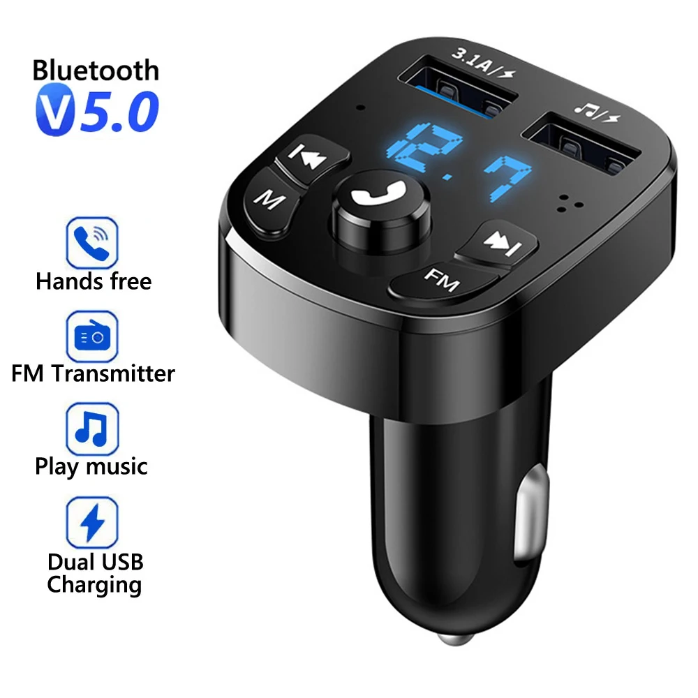 Bluetooth 5.0 Car Charger Dual USB Car Kit FM Transmitter Audio MP3 Player - £8.85 GBP+