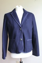 Lands End 8P Petite Navy Blue Wool Blend Blazer Metal Button Ribbon Trim... - £31.38 GBP