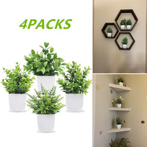 4 Packs Fake Plants Mini Artificial Greenery Potted Plants Home Office Decor - £14.87 GBP