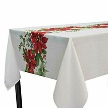 Christmas Fabric Tablecloth Glorious Garland Poinsettia White 60x104&quot; Holiday - £35.15 GBP