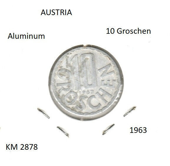 Austria 10 Groschen, 1963, aluminum, KM 2878 - $1.00
